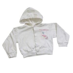 VTG 90s Beatrix Potter Quiltex Snap Hoodie 12M Jemima Puddle Duck White Cardigan